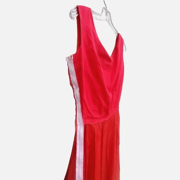 Vintage 30s Style Red Orange Acetate Maxi Size S Black Appliqué Gown Prom Dress - Picture 3 of 14